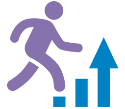 Icon with outline of human figure stepping on a graph bar chart